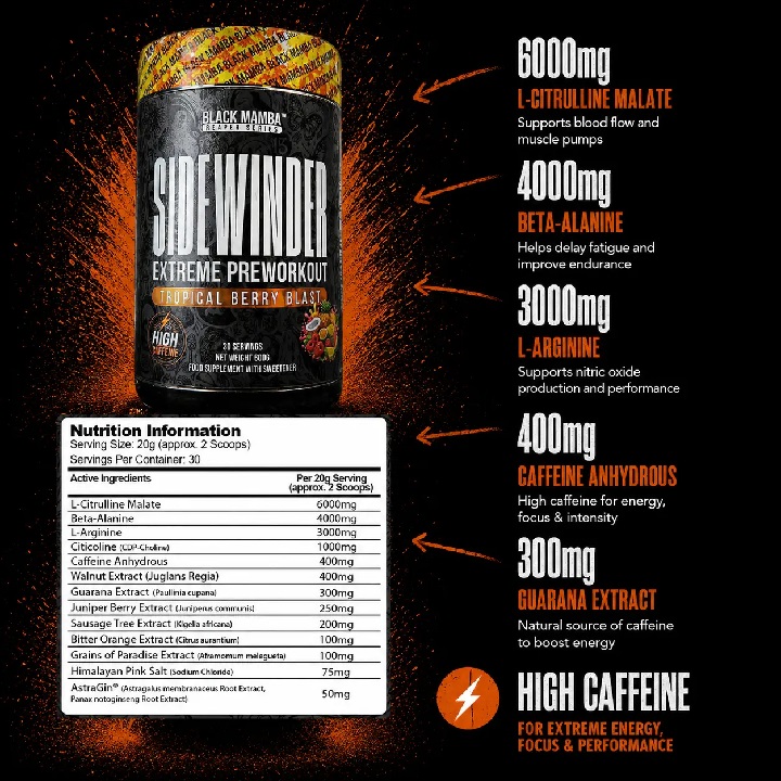 Black Mamba SIDEWINDER Pre-Workout 600g - Image 2